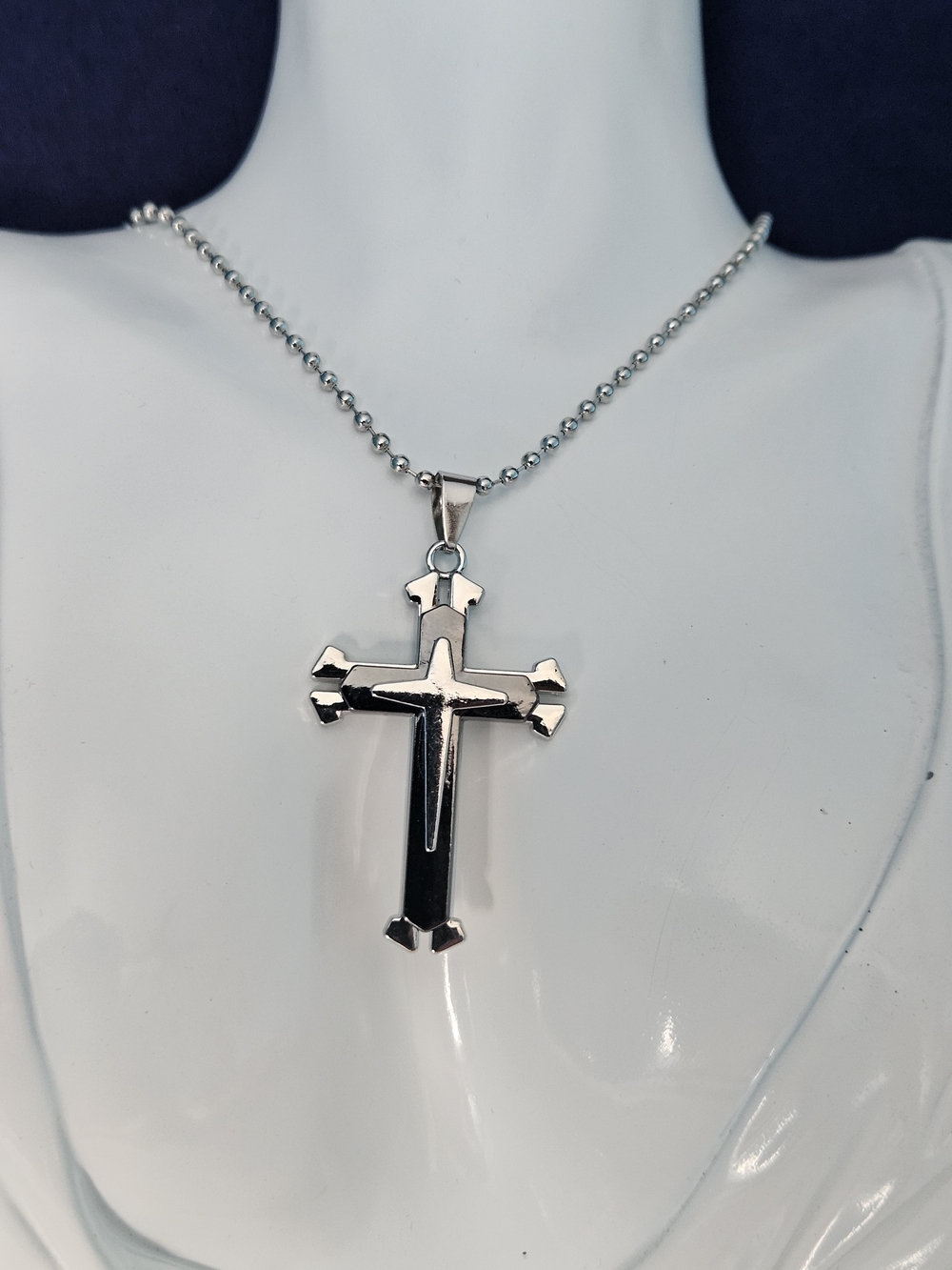 Silver Cross Pendant Necklace for Men - Stainless Steel